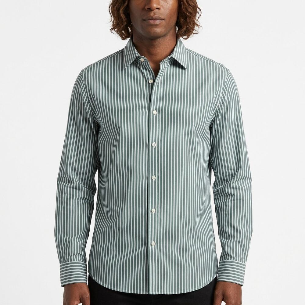 BANANA REPUBLIC Green Striped Button-Up Shirt Men Size L